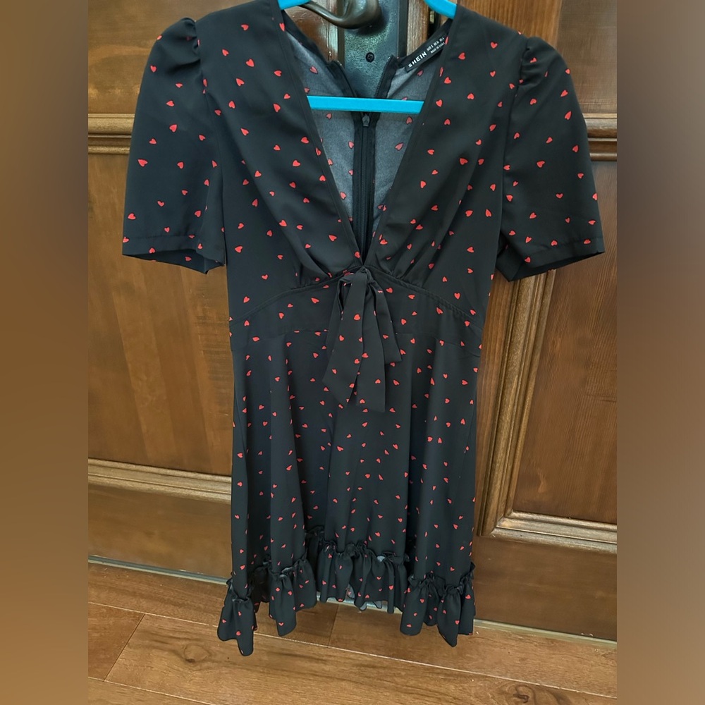 SHEIN Black Dress with Red Heart Pattern